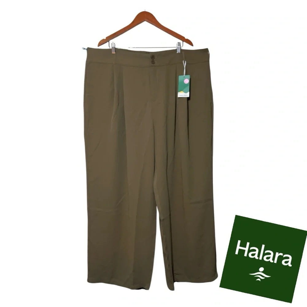 HALARA High Waisted Button Zipper Side Pocket Shirred Straight Leg Work Pants - Picture 1 of 6